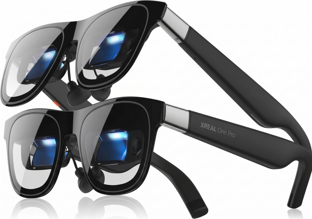 XREAL One Pro XR display glasses shown from two angles